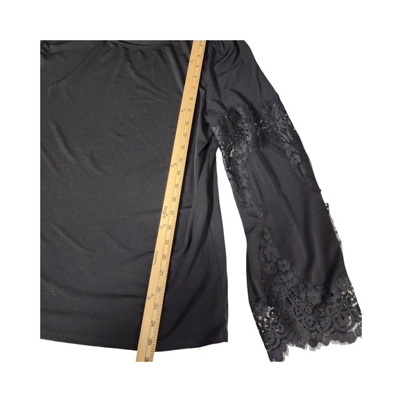 Adrianna Papell Black Lace Bell‎ Sleeve Top Women's Size L - Picture 4 of 7